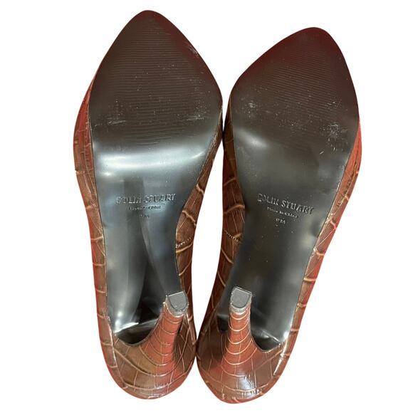 Womens Colin Stuart Chocolate Brown Crocodile Pattern Leather High Heels -Size 9 - Picture 3 of 9